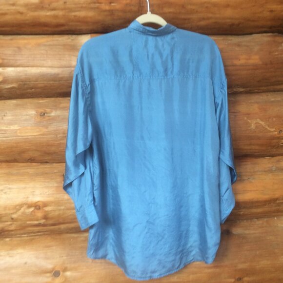 Protest Vintage Sky Blue 100% Silk Oversized 90s Mens Festival Shirt Size Medium - Picture 2 of 4
